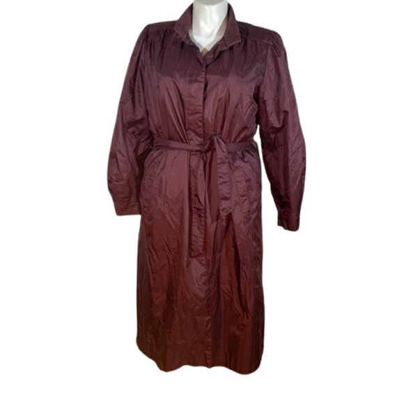 Fleet Street Long Belted Trench Rain Coat eggplant plum color size L large - Picture 1 of 14